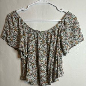 Iris Blue Flutter Sleeve Ruffled Blouse